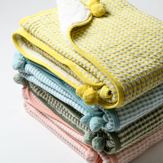 Sage Green Knit Quilted Blanket with Sherpa