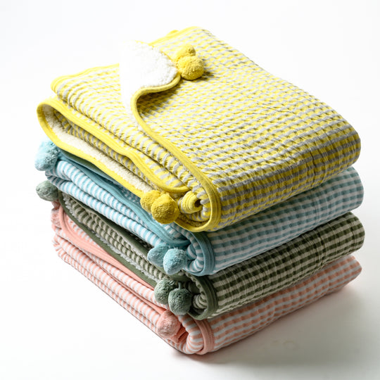Sage Green Knit Quilted Blanket with Sherpa