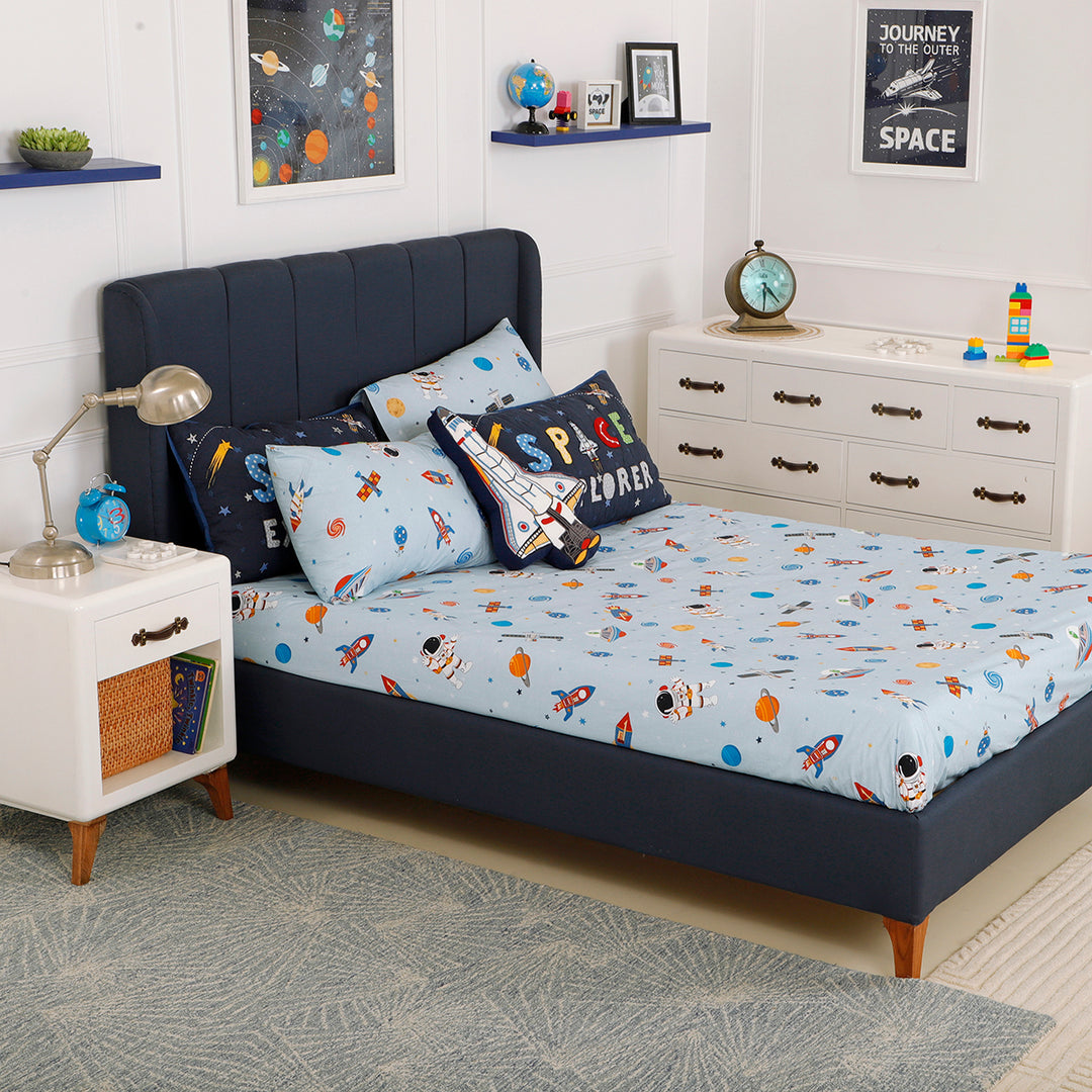Space Adventure Cotton Organic Cotton Bedsheet for Boys