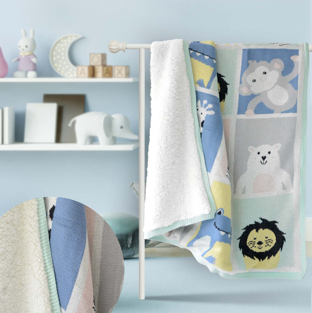 Jungle Animals Organic Cotton Blanket with Sherpa