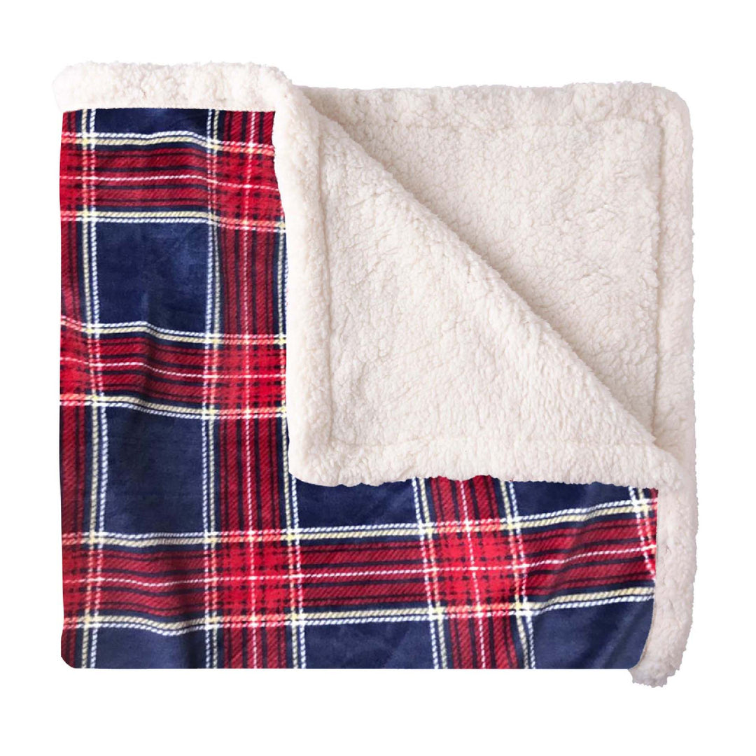 Blue Plaid Fleece Sherpa Blanket
