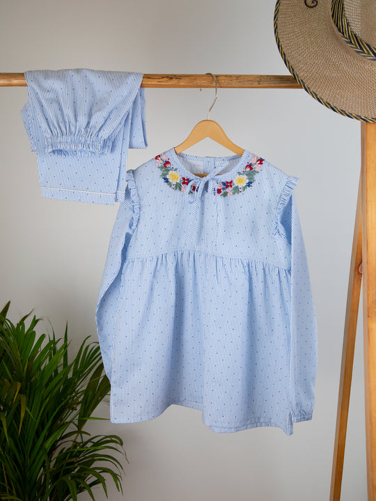 True Blue Polka Cotton Nightsuit