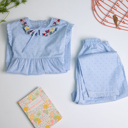 True Blue Polka Cotton Nightsuit