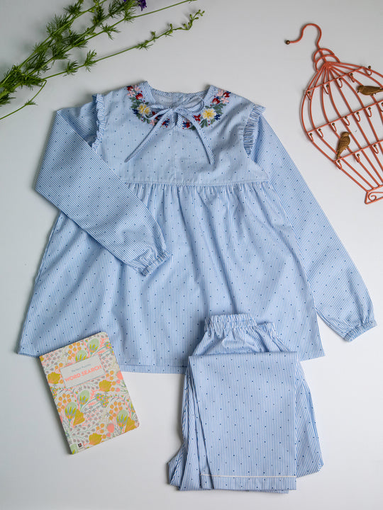 True Blue Polka Cotton Nightsuit
