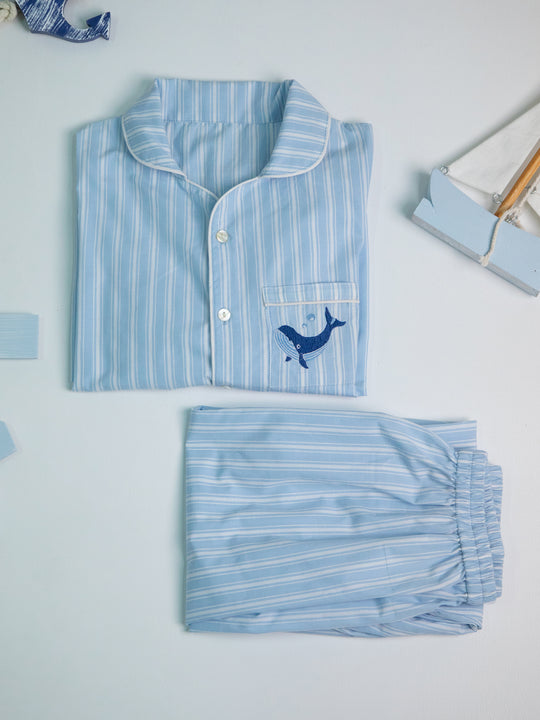 Summer Blue Stripe Cotton Nightsuit