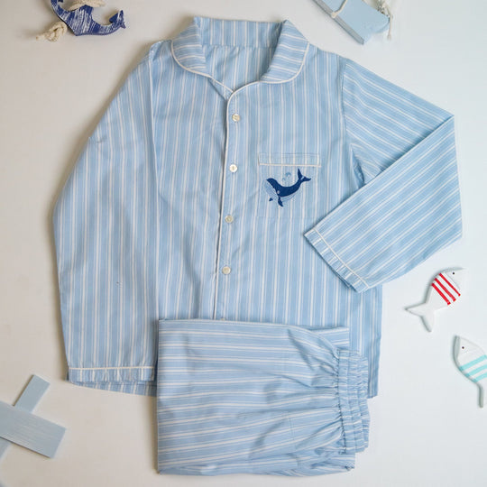 Summer Blue Stripe Cotton Nightsuit