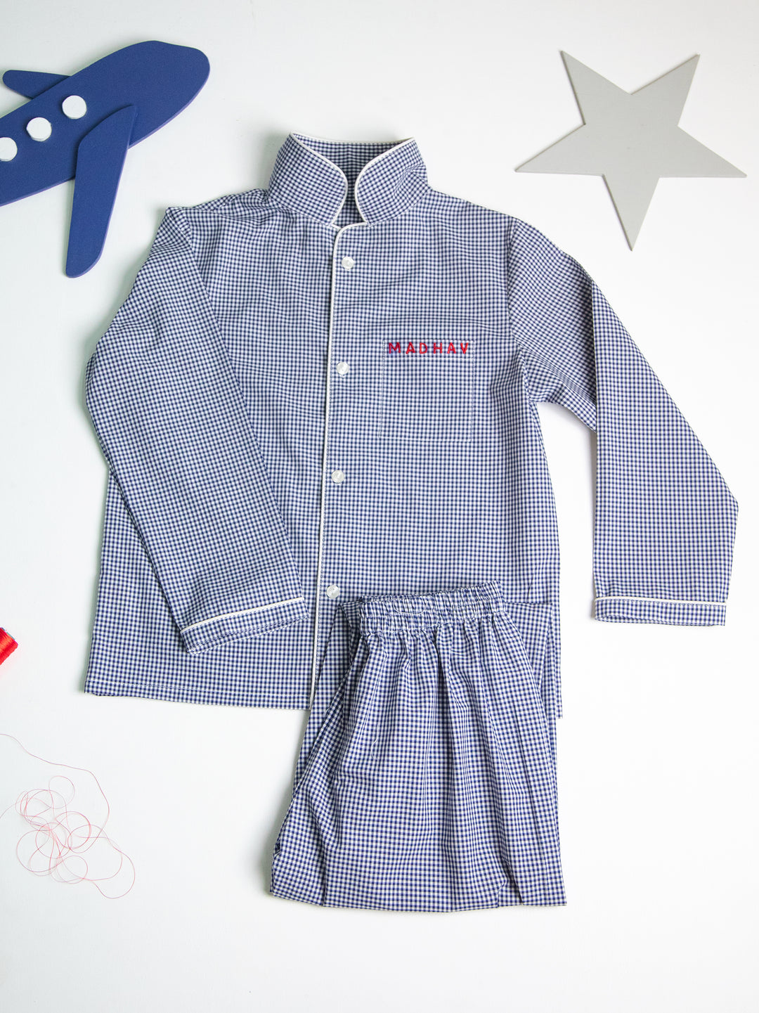 Naval Blue Ghingham Cotton Nightsuit