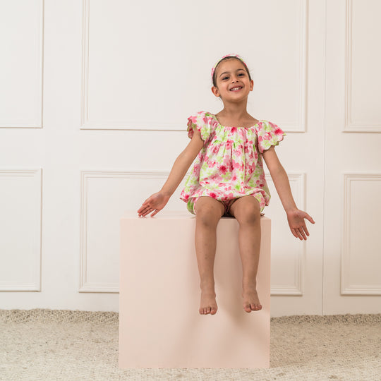 Summer Florals Shorts and Scallop Top Nightsuit