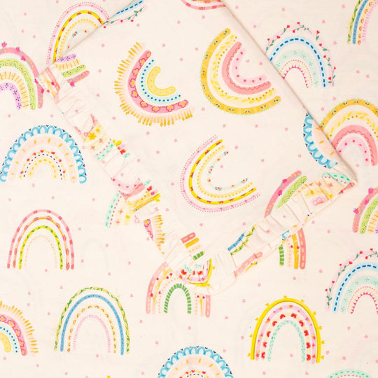 Whimsical Rainbows  Beige Organic Cotton Bedsheet Set