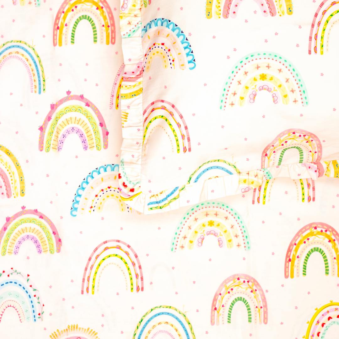 Whimsical Rainbows  Beige Organic Cotton Bedsheet Set