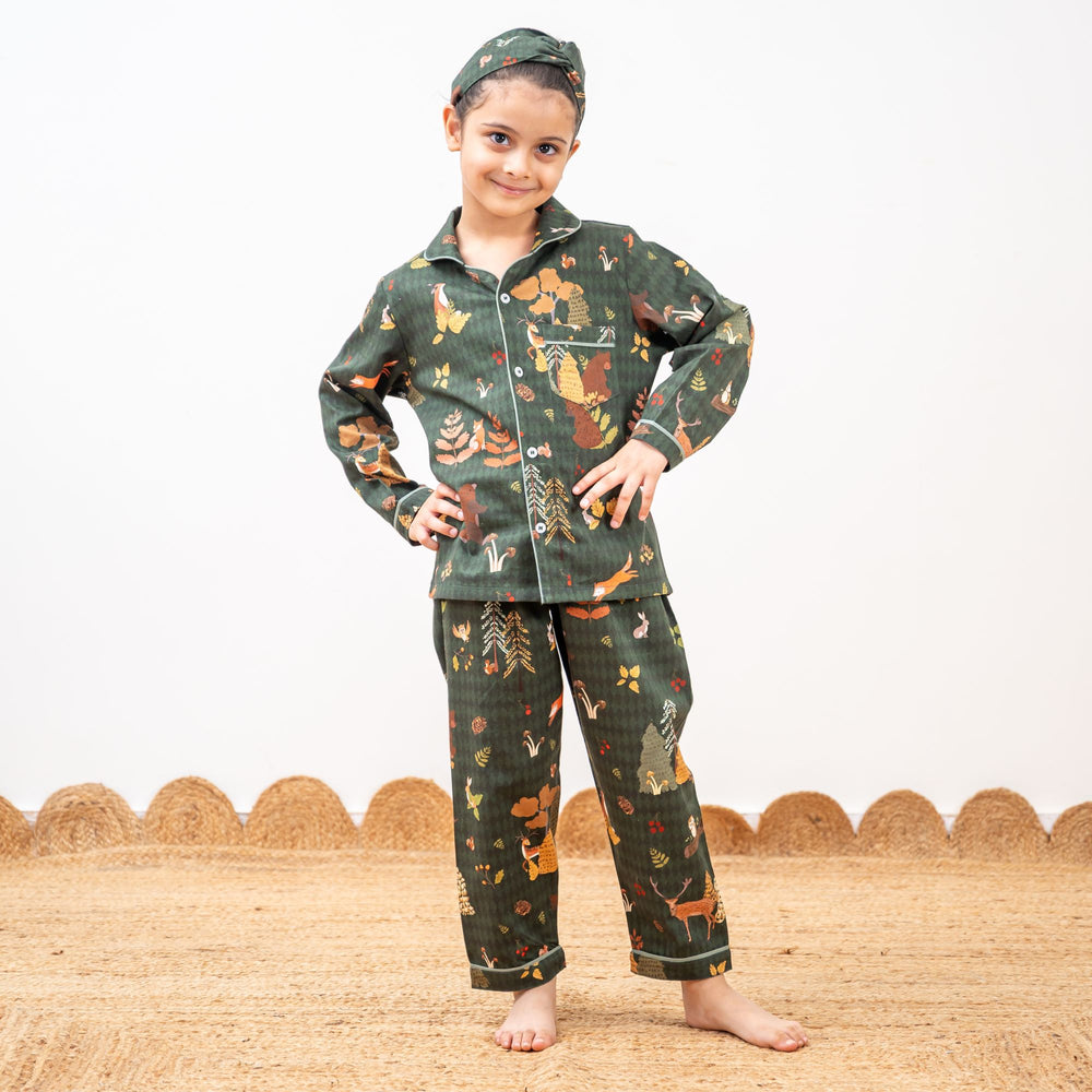 Woodland Wonderland Winter Cotton Nightsuit- Girls