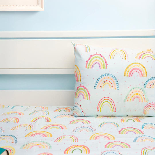 Whimsical Rainbows Teal Organic Cotton Bedsheet Set