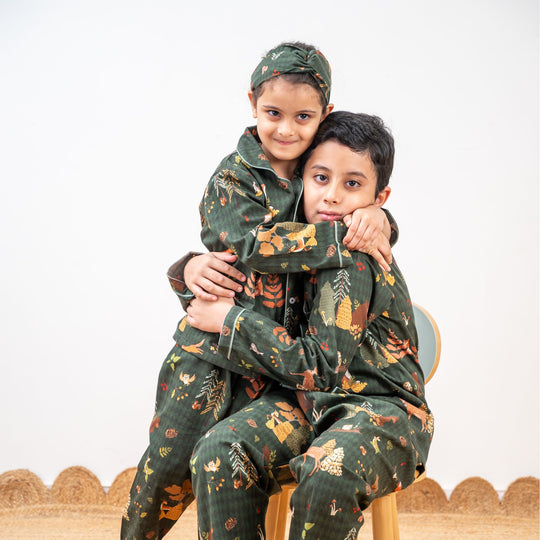 Woodland Wonderland Winter Cotton Nightsuit- Boys