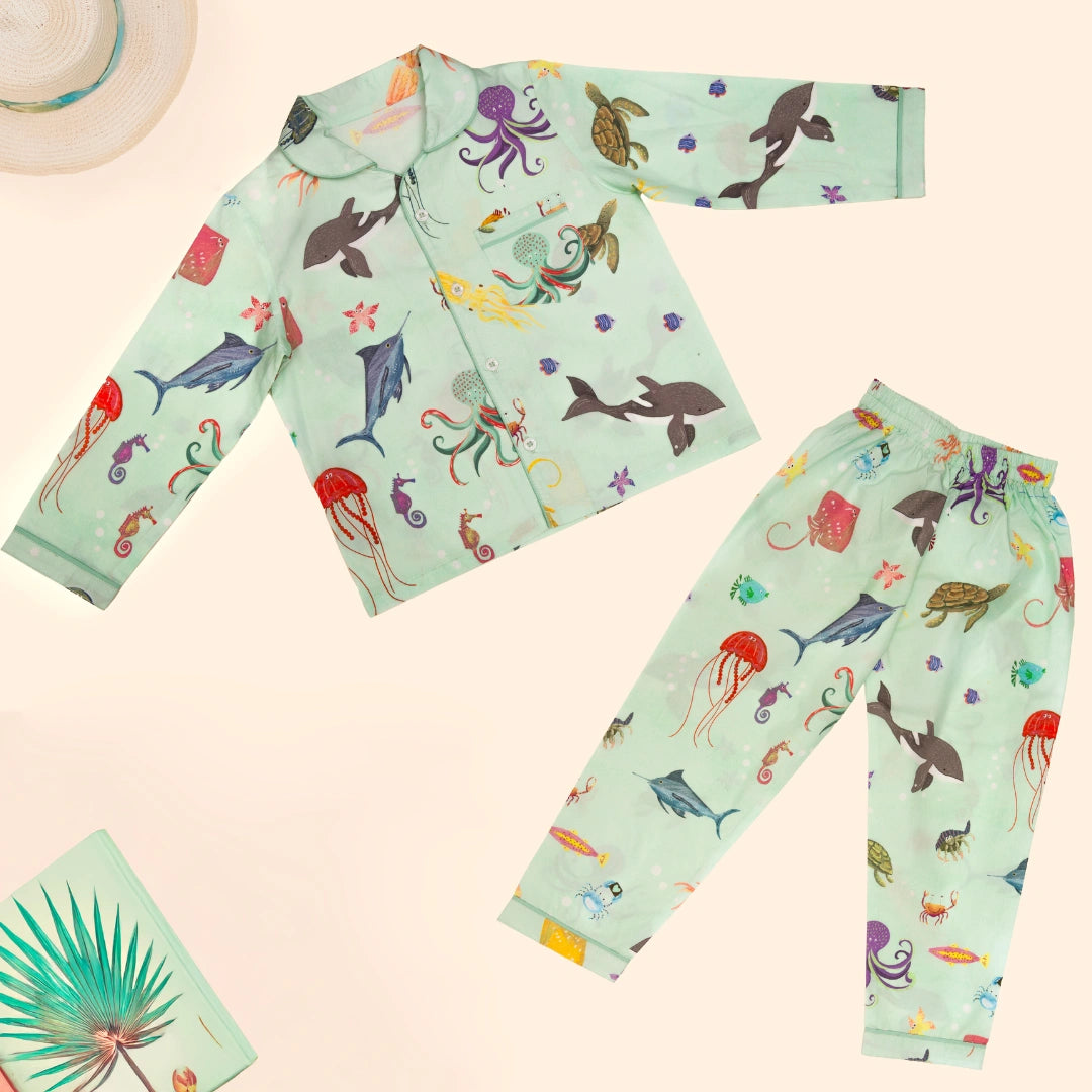 Aquatic Summersaults Organic Cotton Nightsuit - Boys