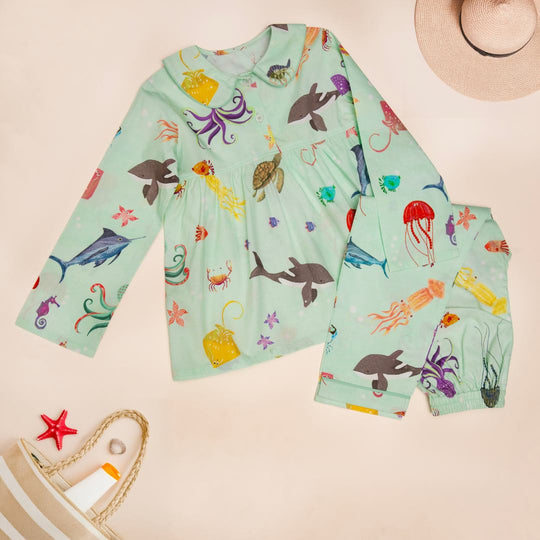 Aquatic Summersaults Organic Cotton Nightsuit - Girls
