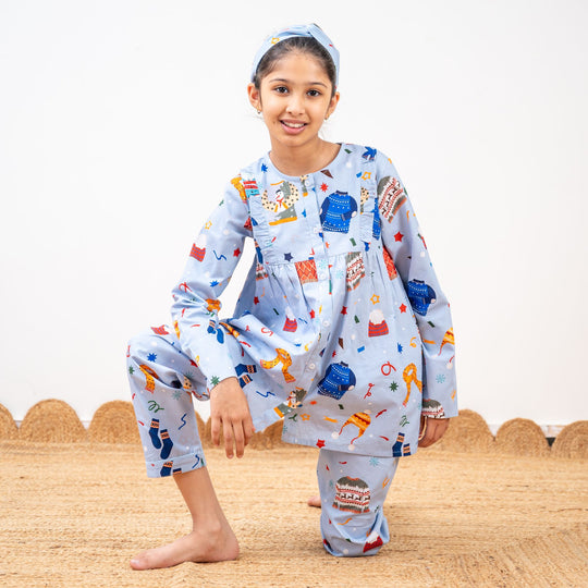 Knits & Giggles Winter Cotton Nightsuit Girls