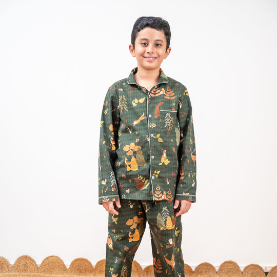 Woodland Wonderland Winter Cotton Nightsuit- Boys