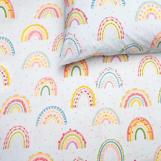 Whimsical Rainbows Teal Organic Cotton Bedsheet Set