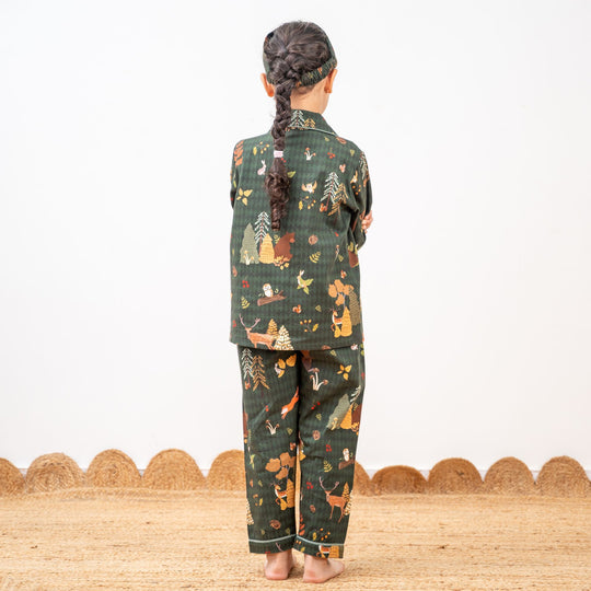 Woodland Wonderland Winter Cotton Nightsuit- Girls