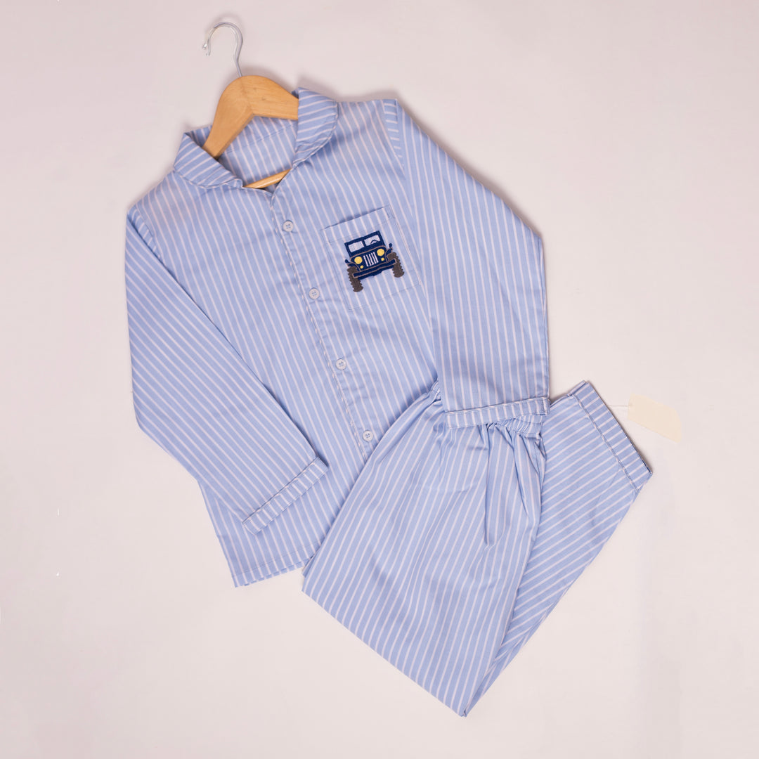 Blue Stripes Cotton Nightsuit - Boys