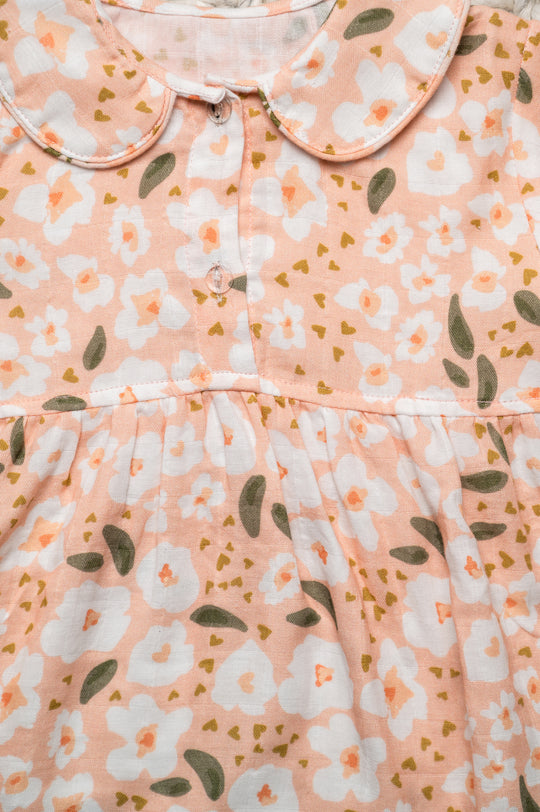 Peachy Florals Organic Muslin Nightsuit