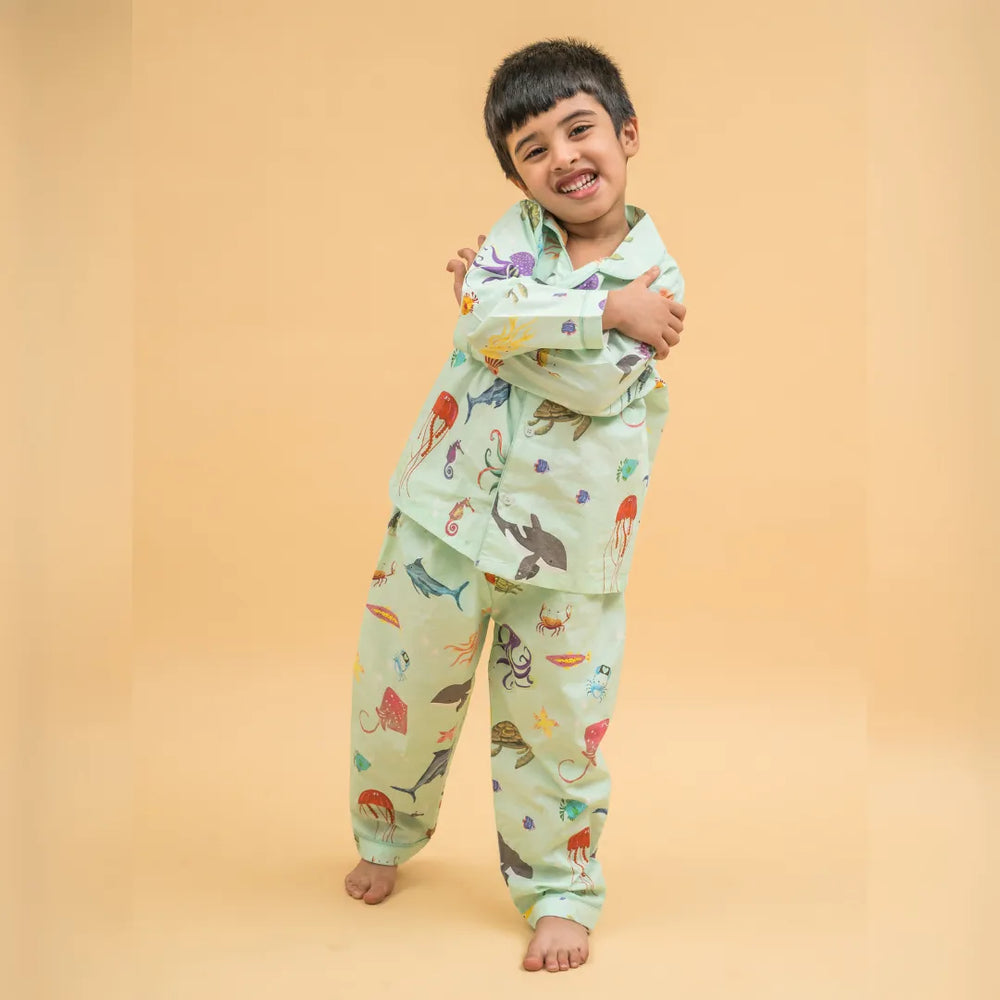 Aquatic Summersaults Organic Cotton Nightsuit - Boys