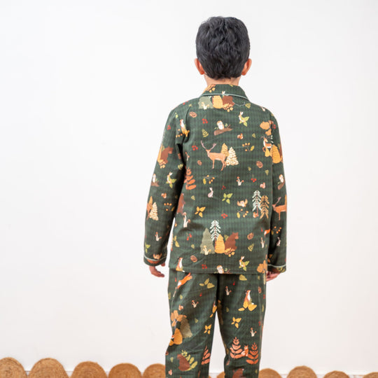 Woodland Wonderland Winter Cotton Nightsuit- Boys