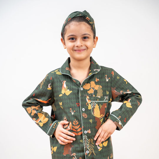 Woodland Wonderland Winter Cotton Nightsuit- Girls