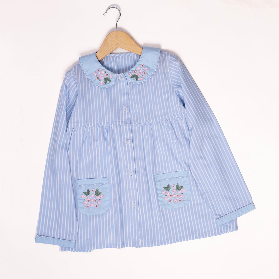 Blue Stripes Cotton Nightsuit - Girls