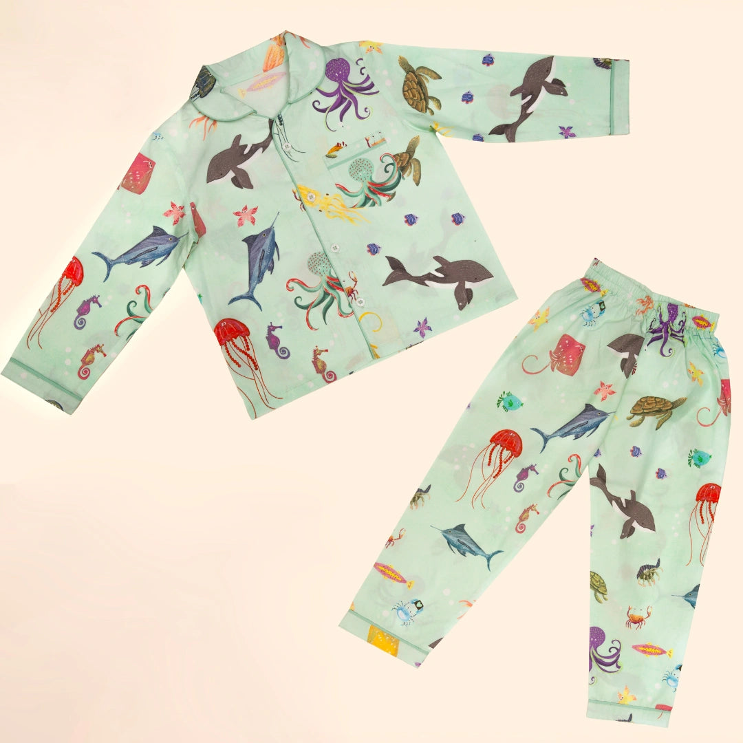 Aquatic Summersaults Organic Cotton Nightsuit - Boys