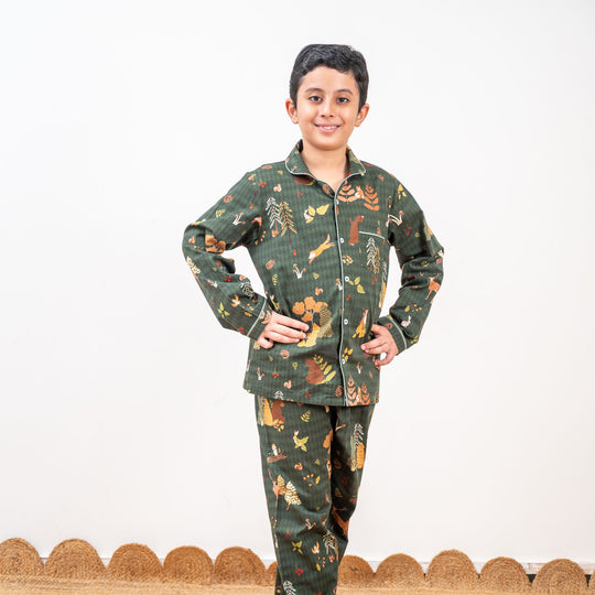 Woodland Wonderland Winter Cotton Nightsuit- Boys