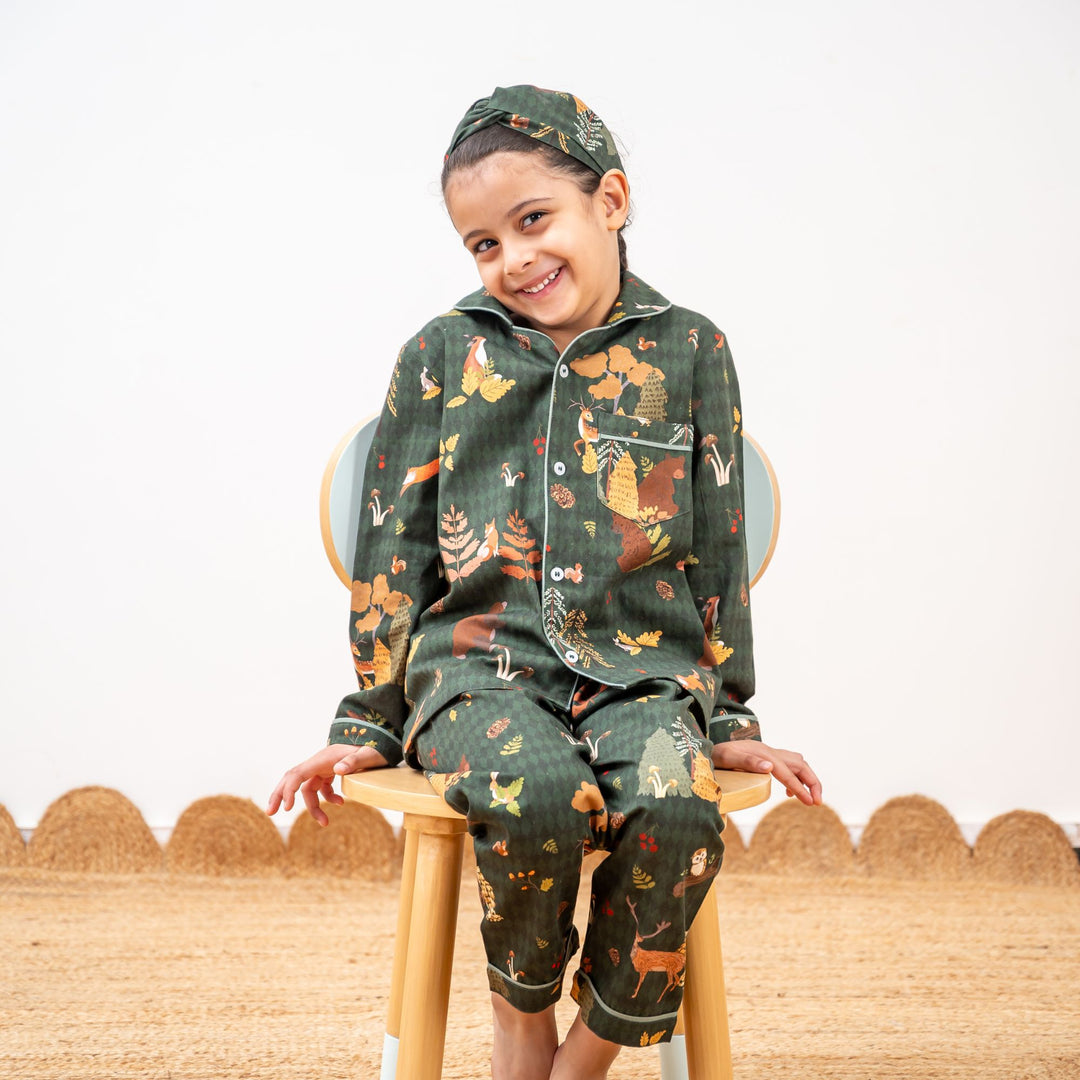 Woodland Wonderland Winter Cotton Nightsuit- Girls