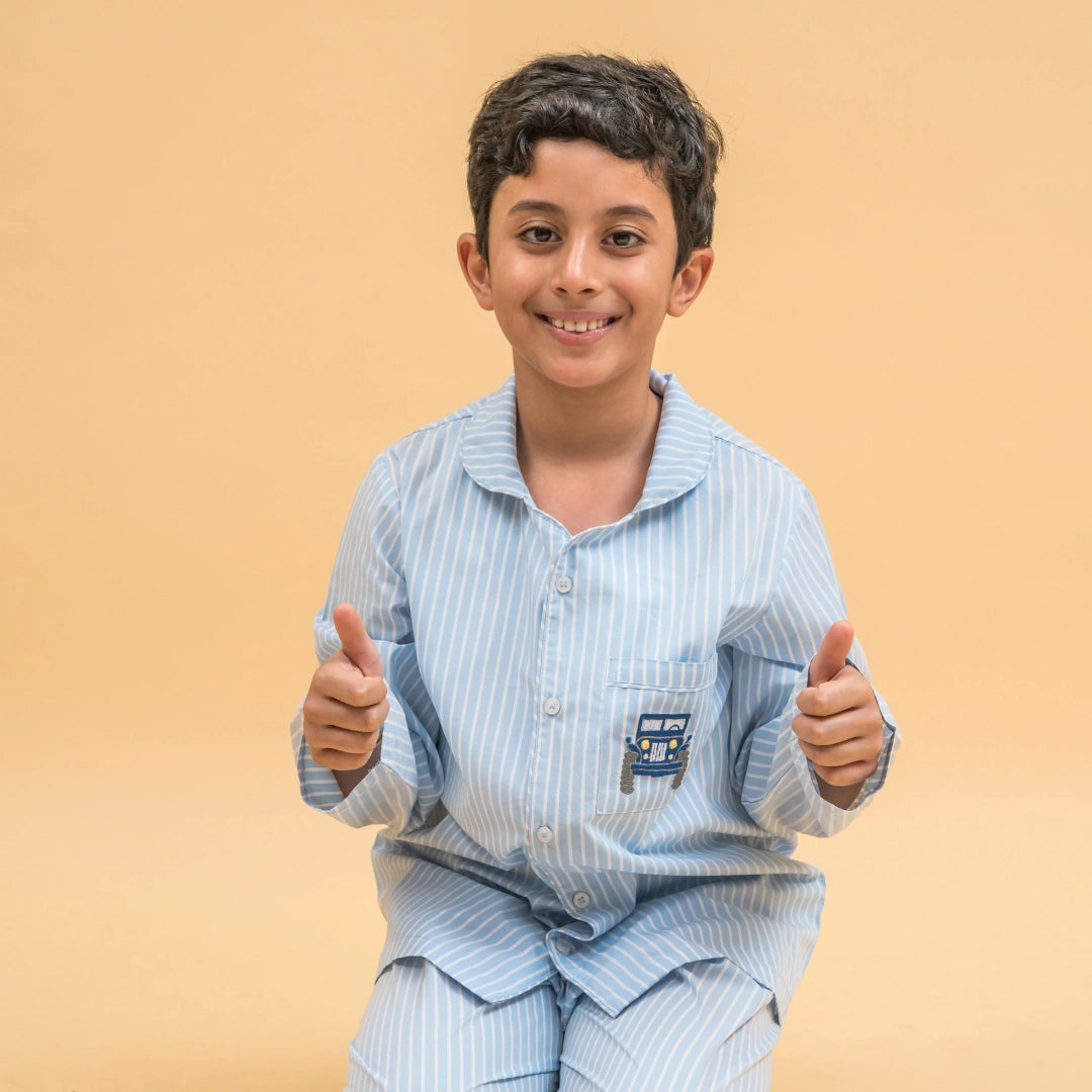 Blue Stripes Cotton Nightsuit - Boys