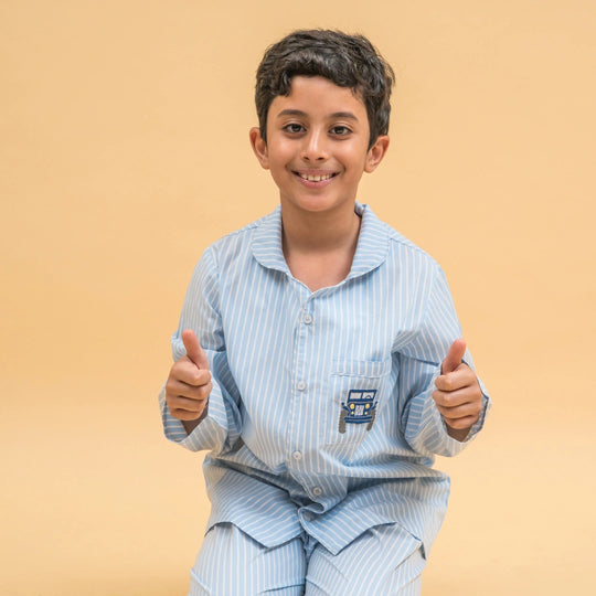 Blue Stripes Cotton Nightsuit - Boys