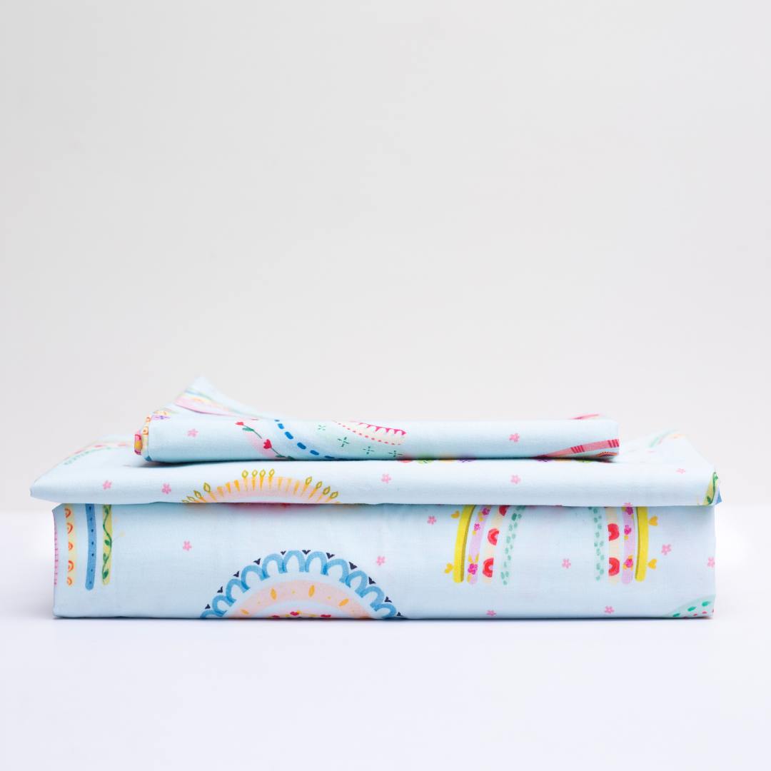 Whimsical Rainbows Teal Organic Cotton Bedsheet Set