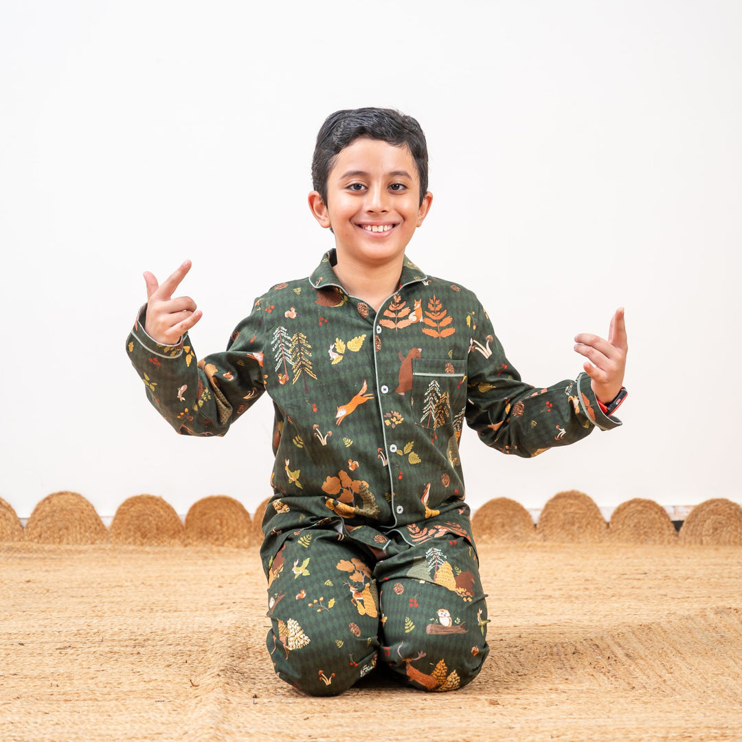 Woodland Wonderland Winter Cotton Nightsuit- Boys