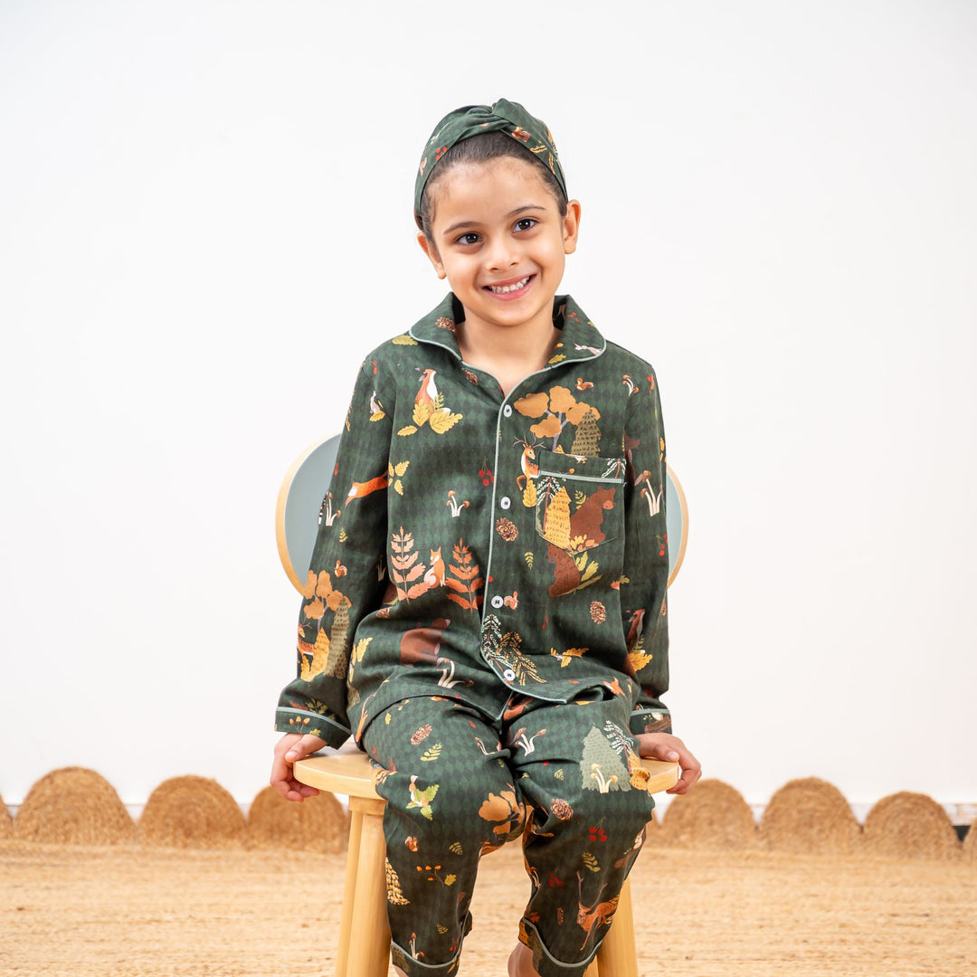 Woodland Wonderland Winter Cotton Nightsuit- Girls