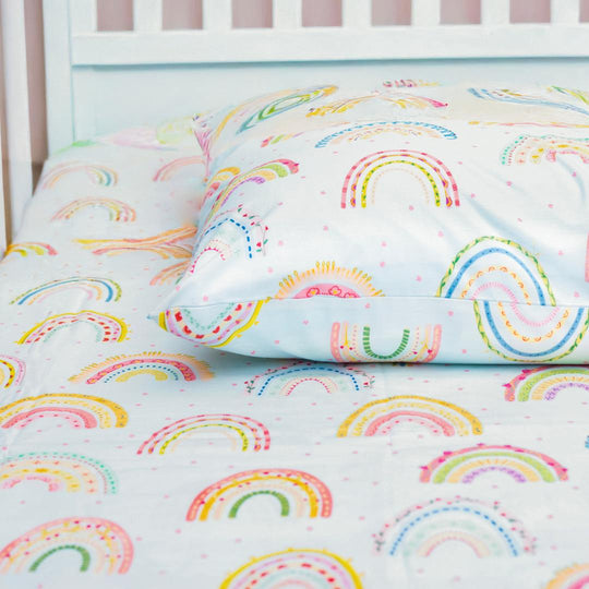 Whimsical Rainbows Teal Organic Cotton Bedsheet Set