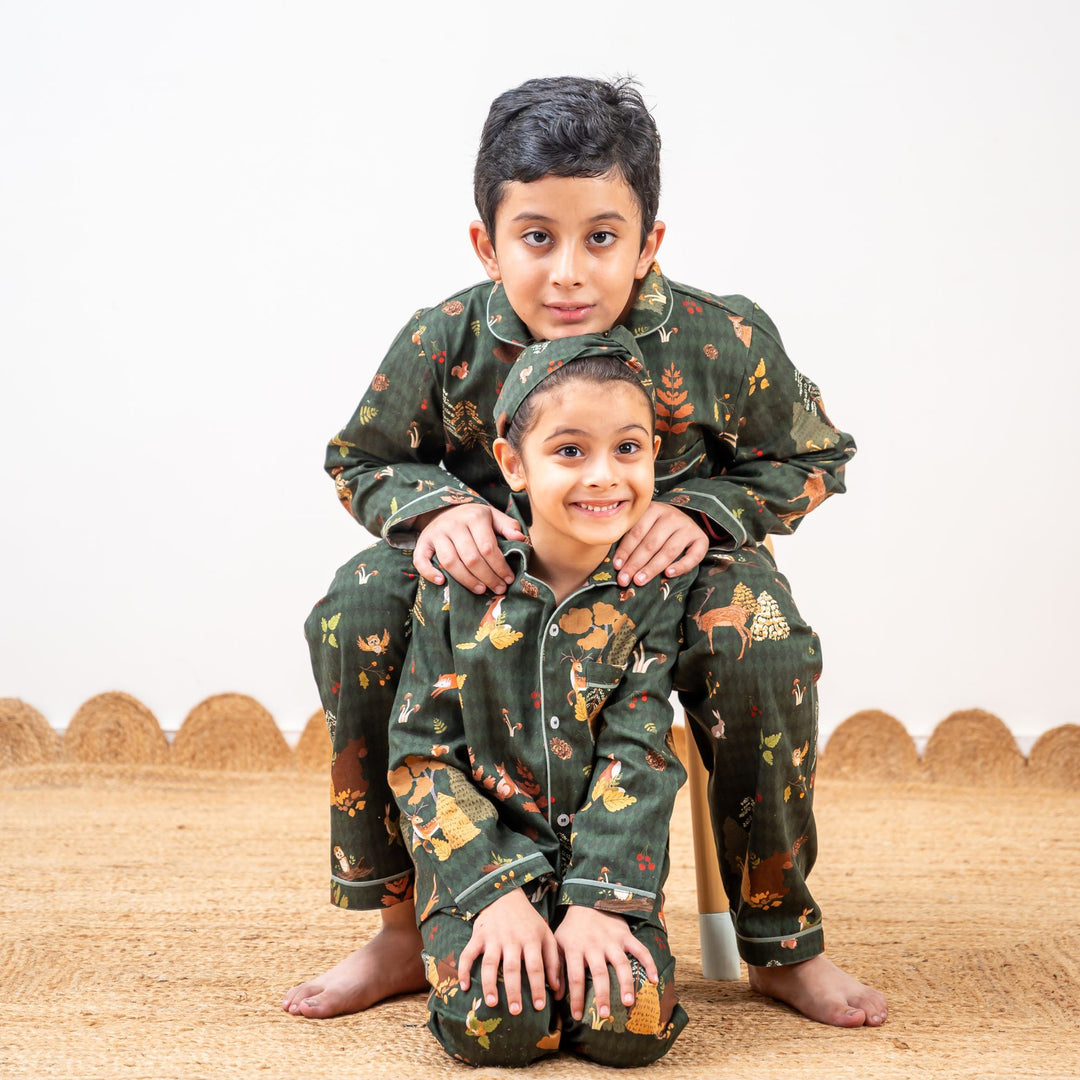 Woodland Wonderland Winter Cotton Nightsuit- Girls