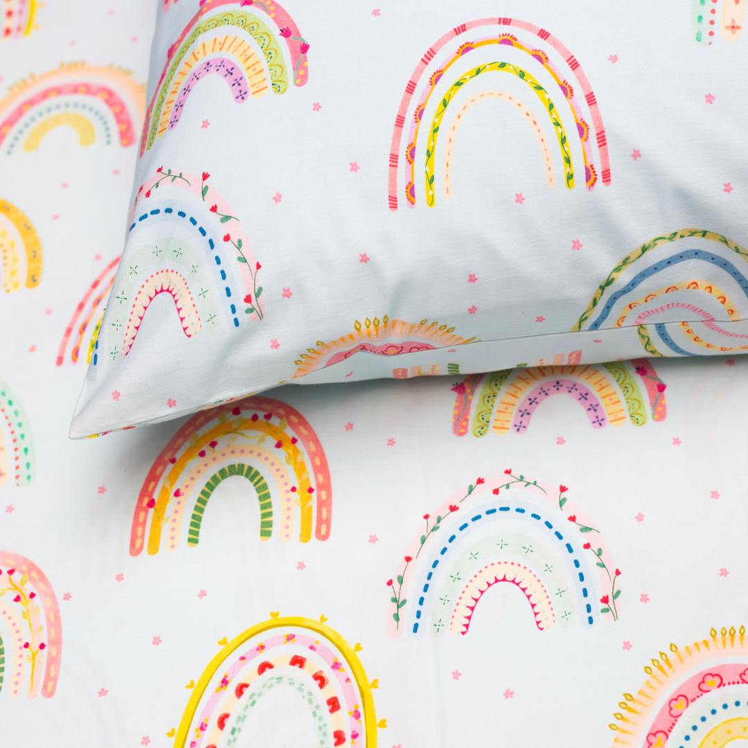 Whimsical Rainbows Teal Organic Cotton Bedsheet Set