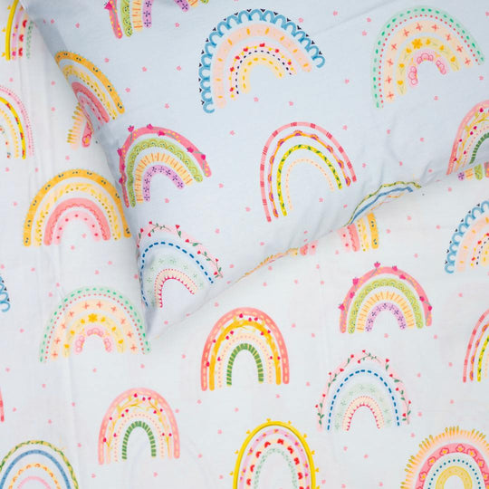 Whimsical Rainbows Teal Organic Cotton Bedsheet Set