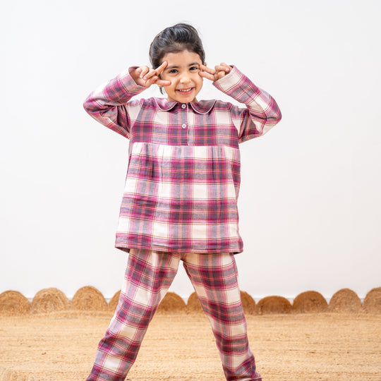 Astana 2.0 Check Winter Cotton Nightsuit - Girls