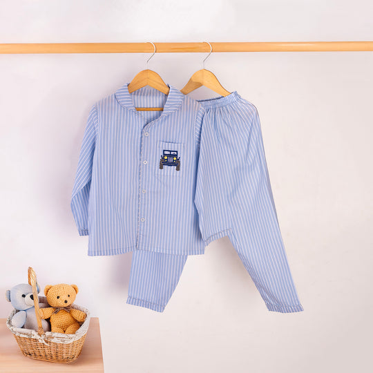 Blue Stripes Cotton Nightsuit - Boys