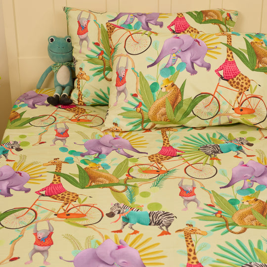 Jungle Circus Green Organic Cotton Bedsheet Set