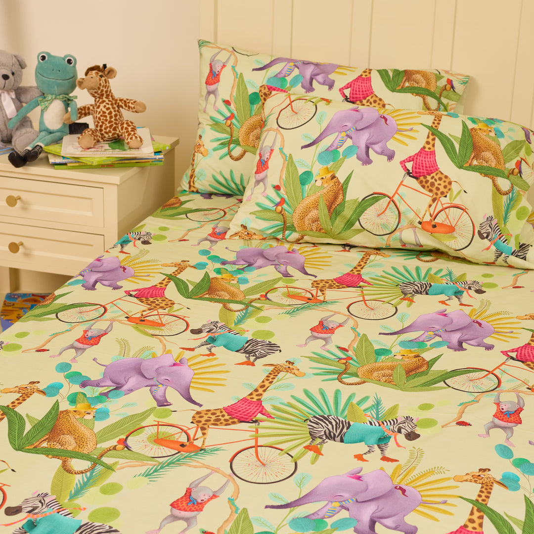 Jungle Circus Green Organic Cotton Bedsheet Set