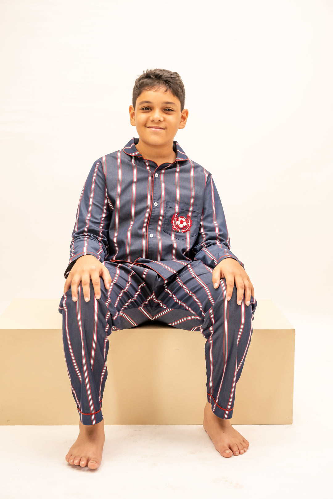 Crimson Stripes Cotton Nightusit - Boys