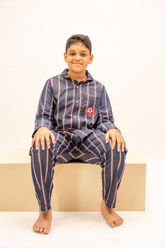 Crimson Stripes Cotton Nightusit - Boys