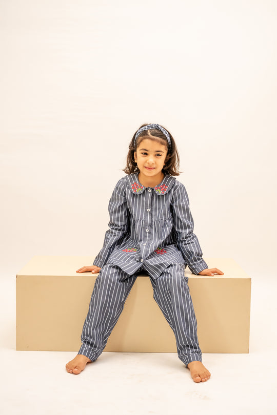 Bluebell Stripes Cotton Nightsuit - Girls