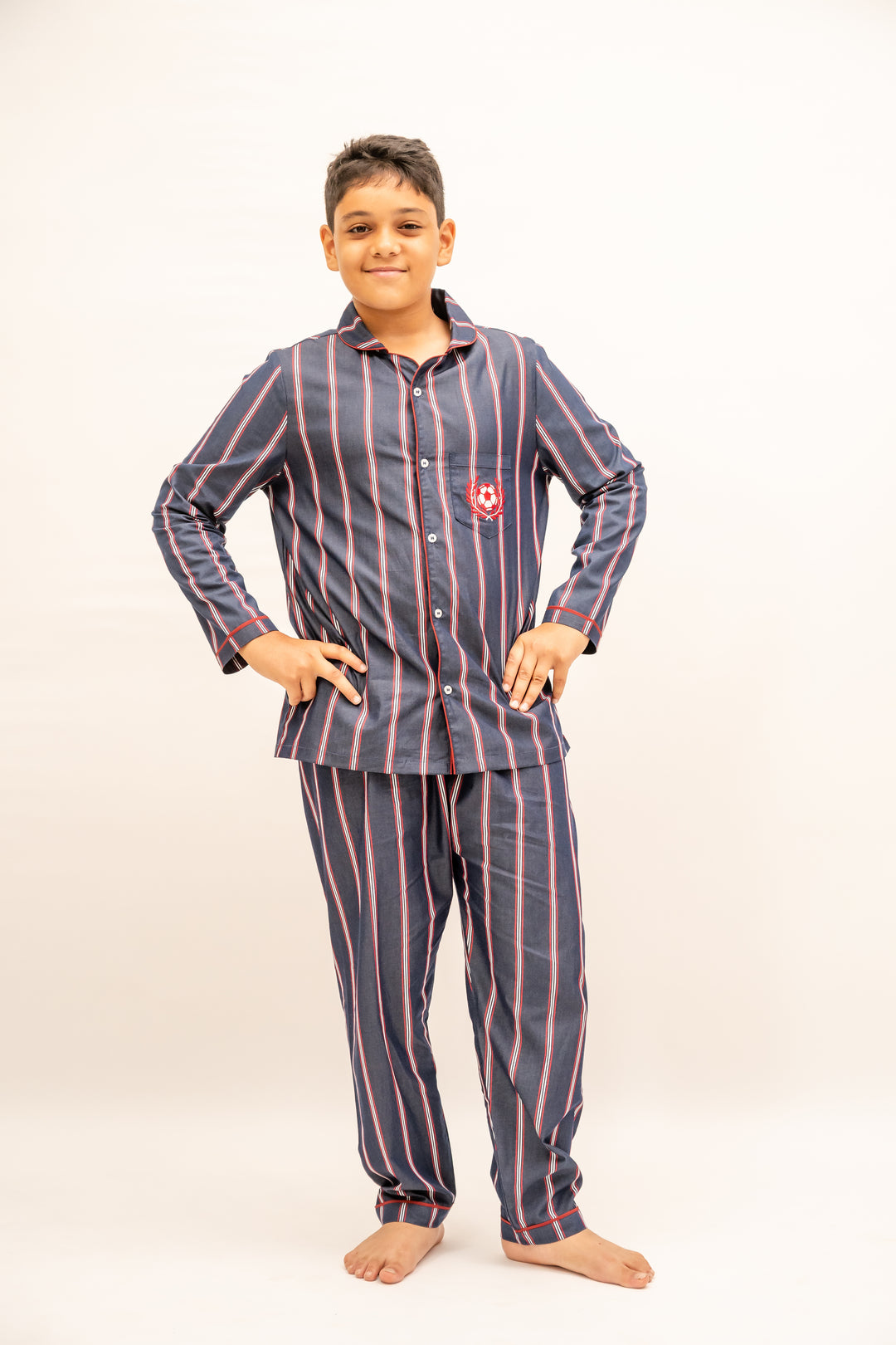 Crimson Stripes Cotton Nightusit - Boys