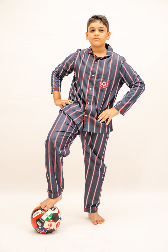 Crimson Stripes Cotton Nightusit - Boys